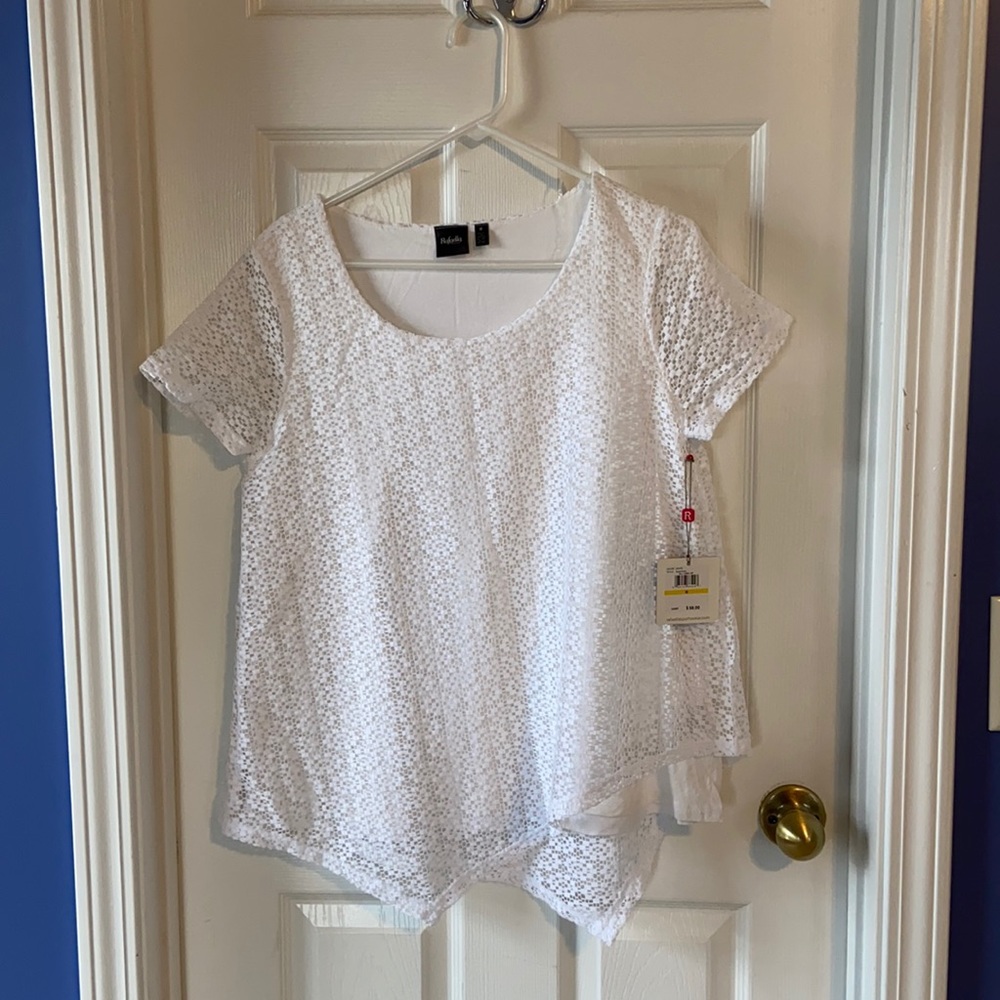 Never worn Rafaella short sleeved two layered white shirt, size Medium, NWT
